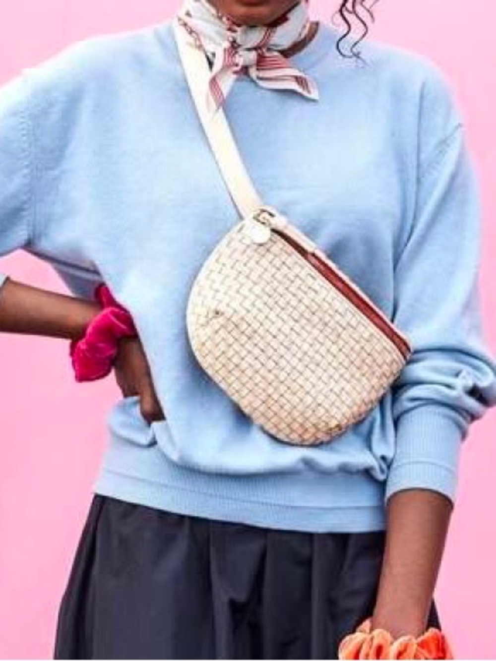 Clare V. Woven Checker Fanny Pack in cream